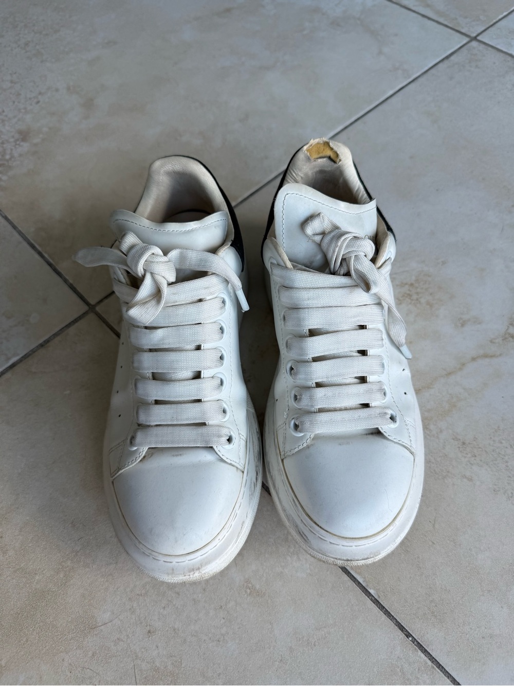 Alexander McQueen White Leather Sneakers with Black Heel Accent